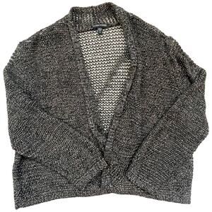 Eileen Fisher Linen Blend Metallic Open Knit Cardigan M Sheer Lightweight